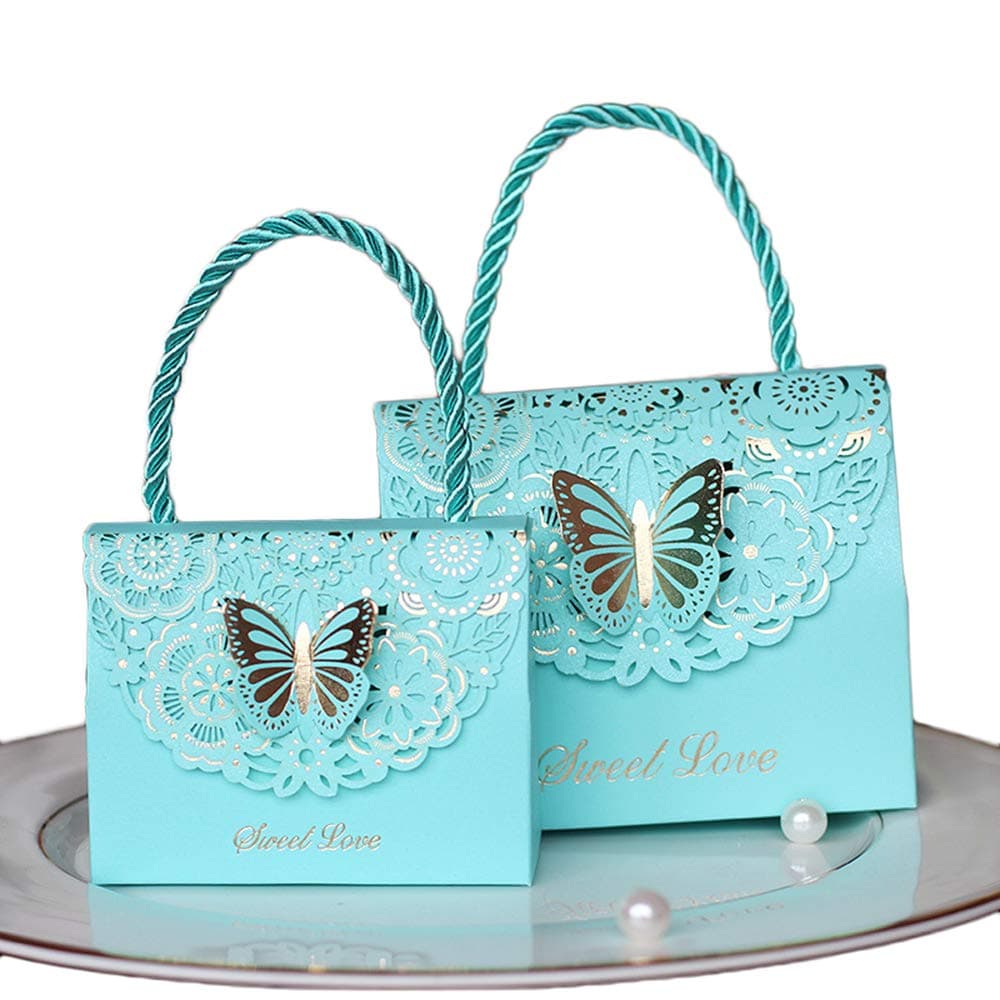 Eyxia Wedding Favor Boxes Flower Laser Cut Party Favors Bags Baby Shower Candy Holders Gift Box Set Butterfly Event Decoration Wholesale 20pcs Blue