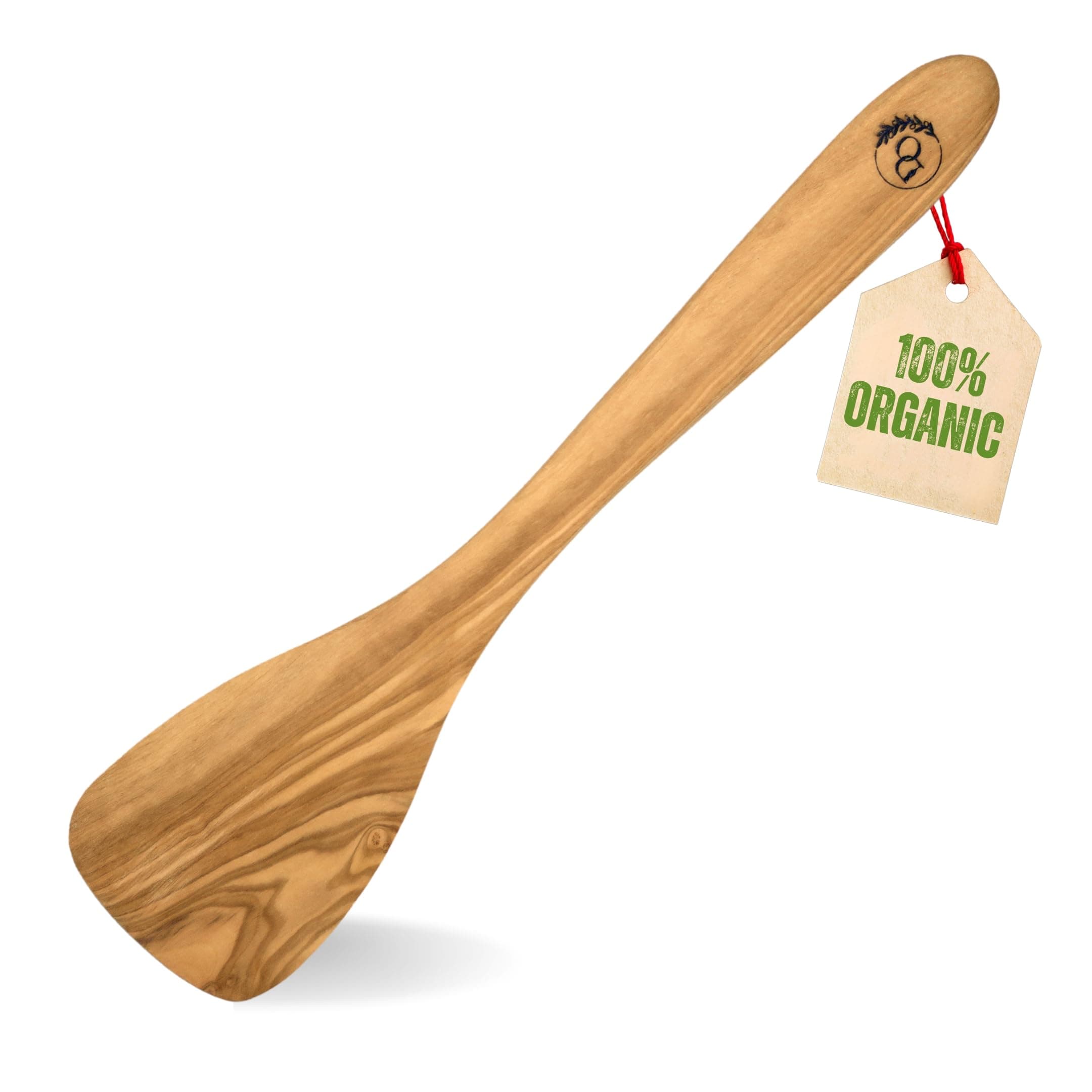 Olive Wood Handmade Flat Spatula Solid Turner 100% Mediterranean Olive Wood High Heat Resistant Safe Nonstick cookware Flipping Eggs, Fish, Chopper, Housewarming Gifts Women Men (1, 12)