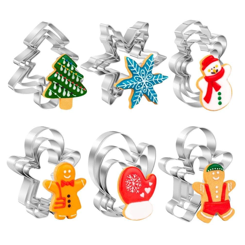 Christmas Cookie Cutter Set,18 Piece Stainless Steel Winter Christmas Cookie Cutters Shapes for Baking - Christmas Tree,Snowflake,Snowman,Gingerbread Man,Gingerbread Girl,Mitten, Silver