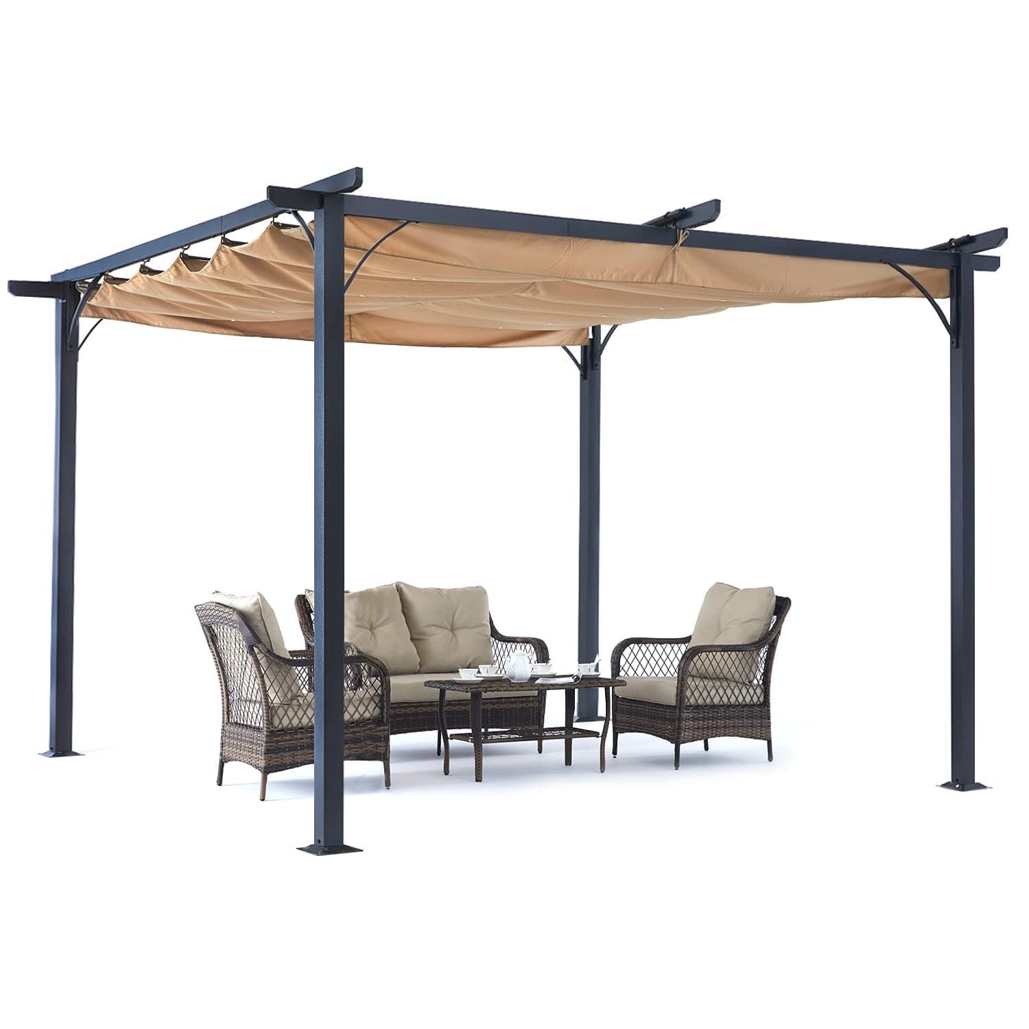 ABCCANOPY Patio Pergola 11x11 - Outdoor Sun Shade Canopy with Retractable Roof for Garden Porch Backyard (Gray)