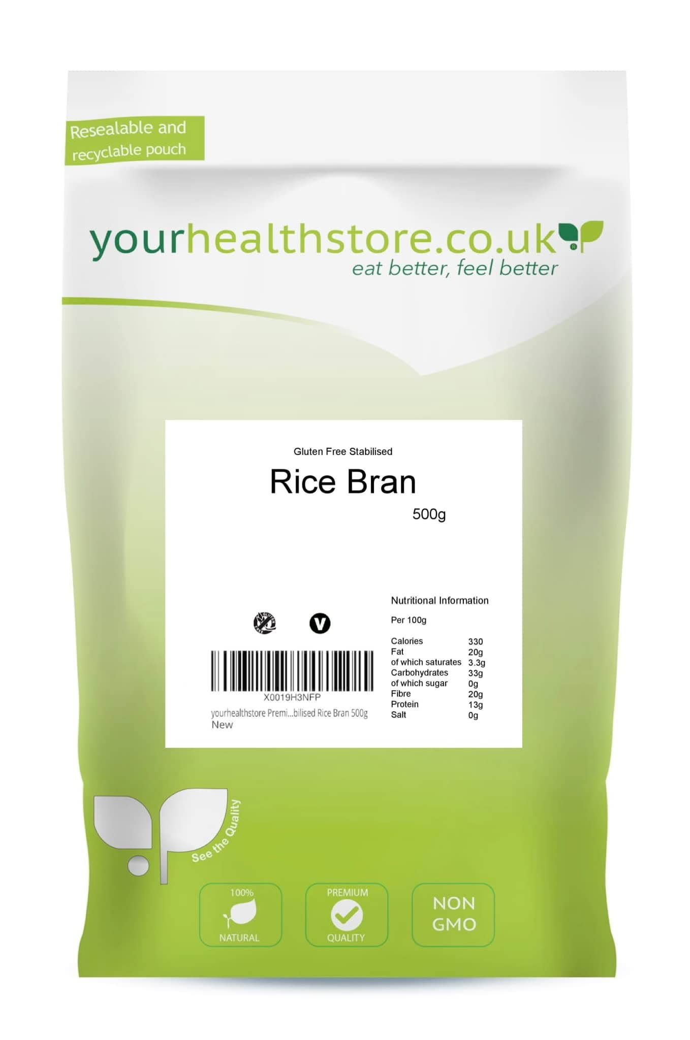 Premium Gluten Free Non GMO Stabilised Rice Bran 500g
