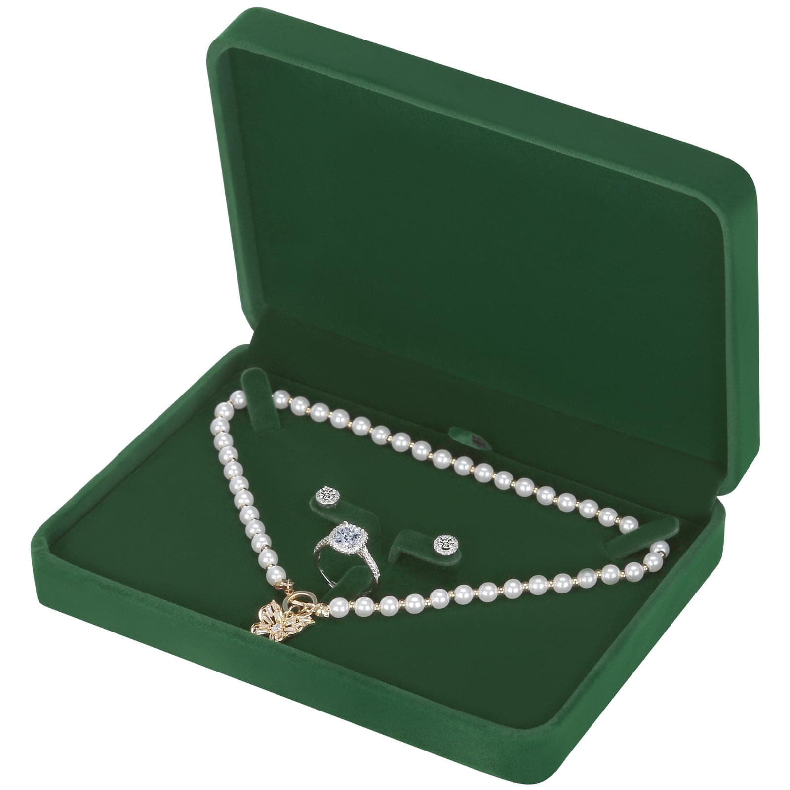 LETURE Large Velvet Jewelry Set Box, Big Necklace and Ring Earring Pendant Gift Box, Pearl Necklace/Chunky Necklace Jewelry Storage Case (Green)