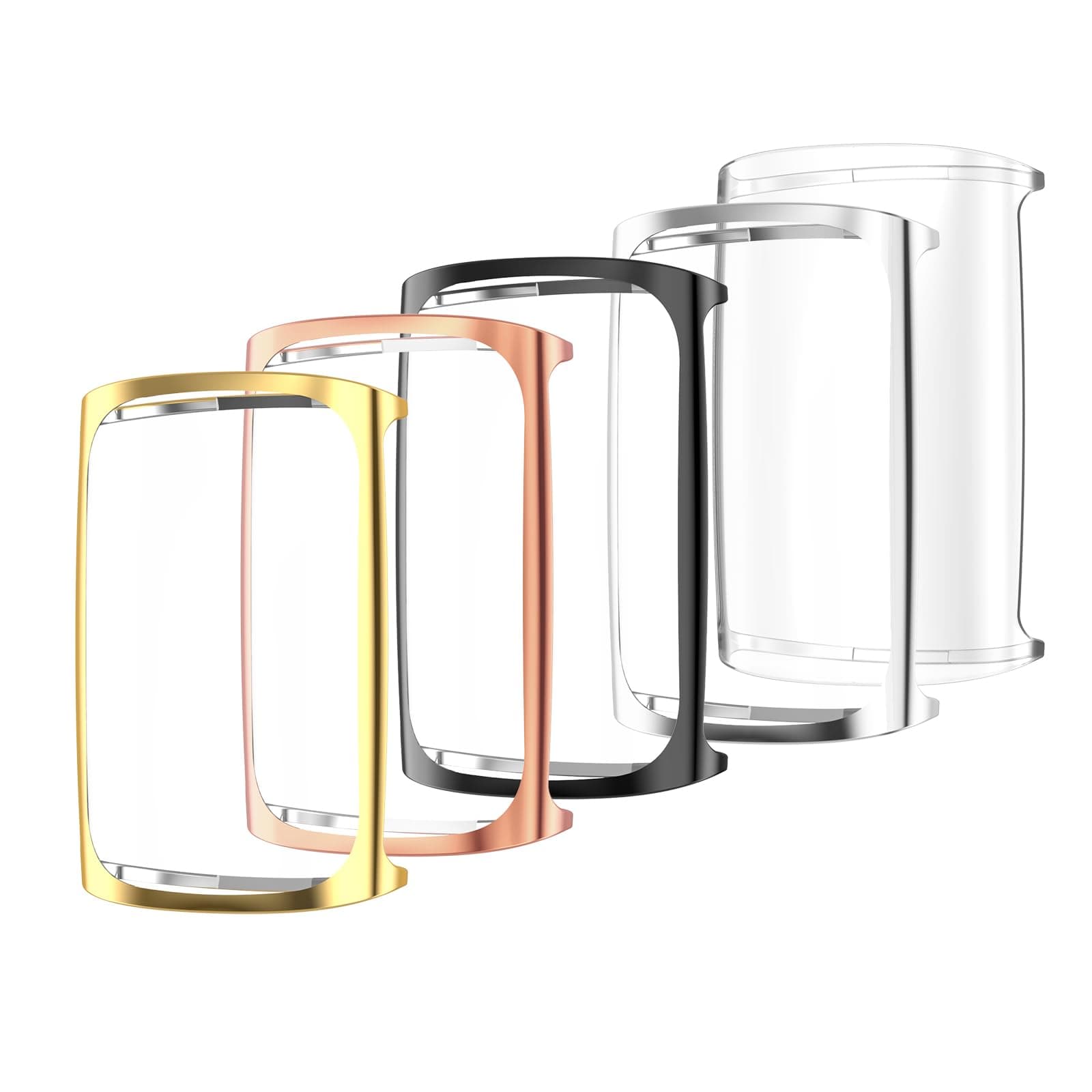 Simpeak 5-Pack Soft Screen Protector Bumper Case Compatible with Fitbit Charge 6 Charge 5 Smartwatch, Full Protection, Rose Pink/Clear/Silver/Black/Rose Gold
