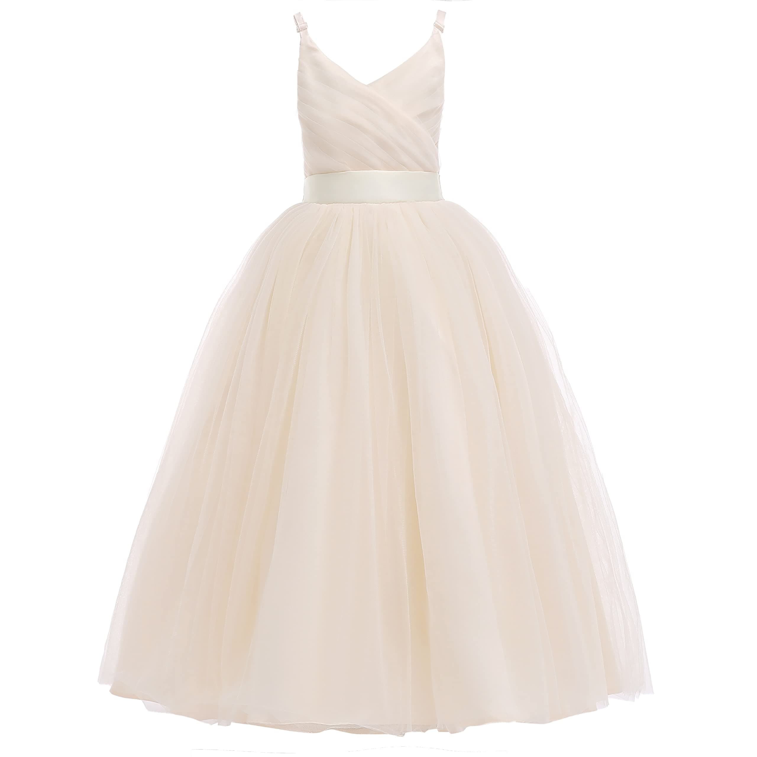 Glamulice Flower Girls Spaghetti Strap Tulle Dress Long A Line Wedding Pageant Dresses Princess Birthday Party Ball Gown