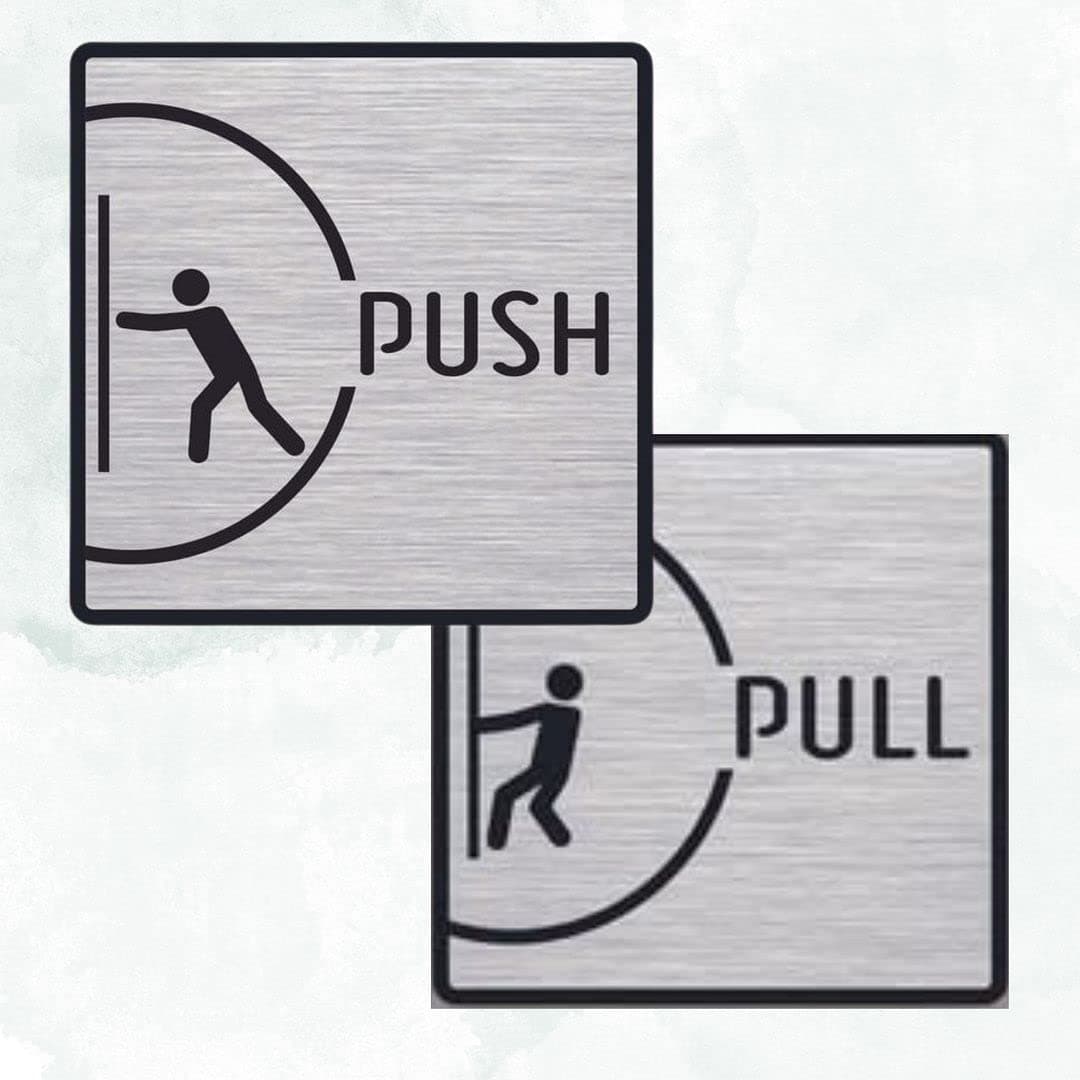 CVANU Silver Acrylic PUSH-PULL Self-Adhesive Sign Board for Office/Hospital/Cafe Sign Board (set of 2)_c78