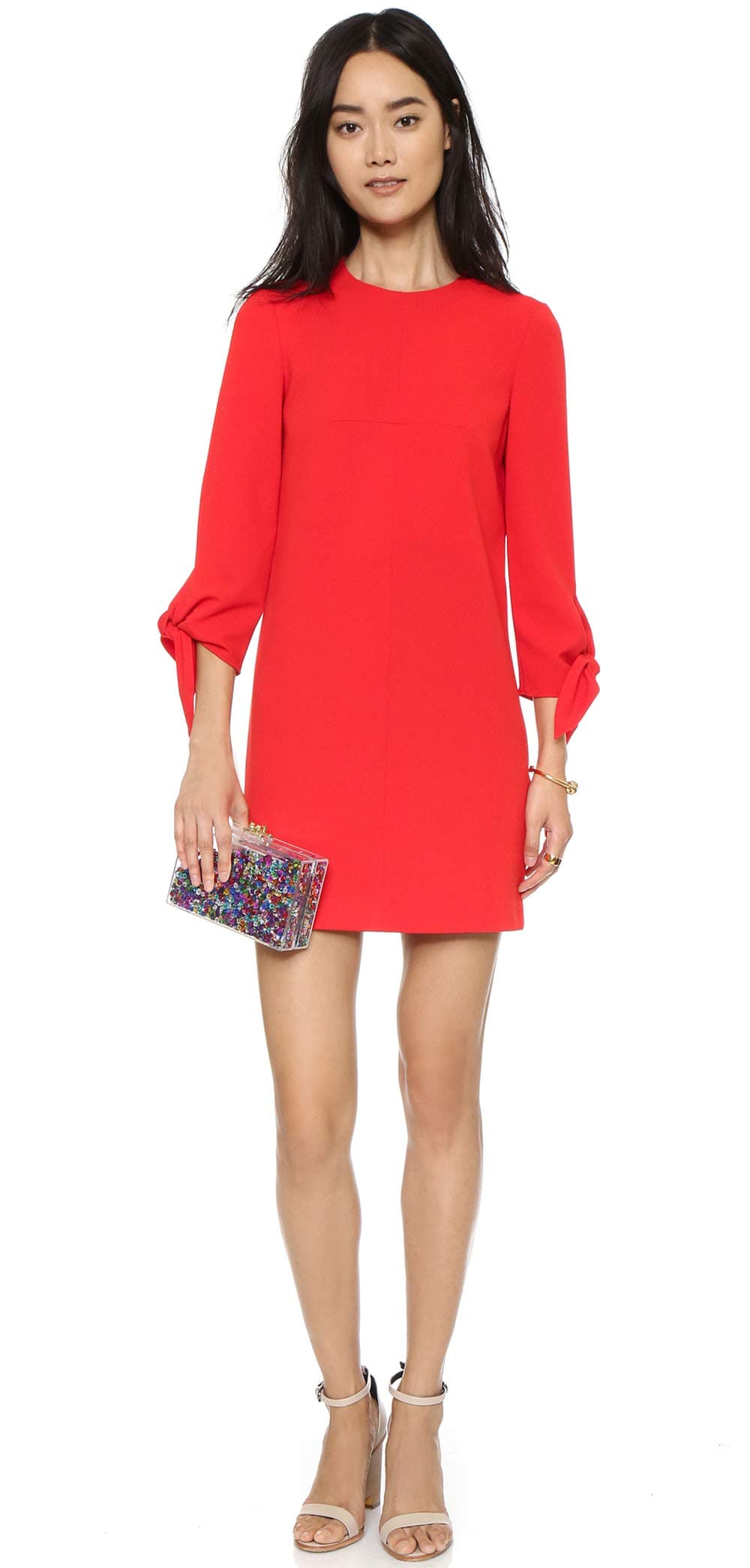 Tibi Tie Sleeve Dress in Scarlett Red