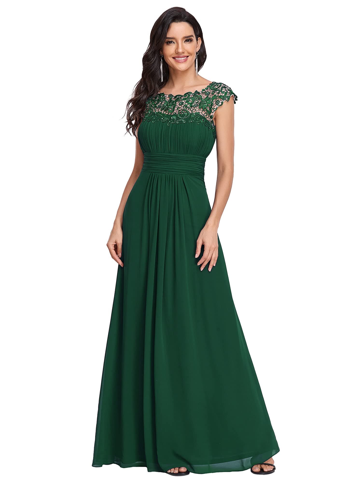 Ever-Pretty Bridesmaid Dresses Women's Lacey Neckline Open Back Ruched Style Autumn Dresses 09993