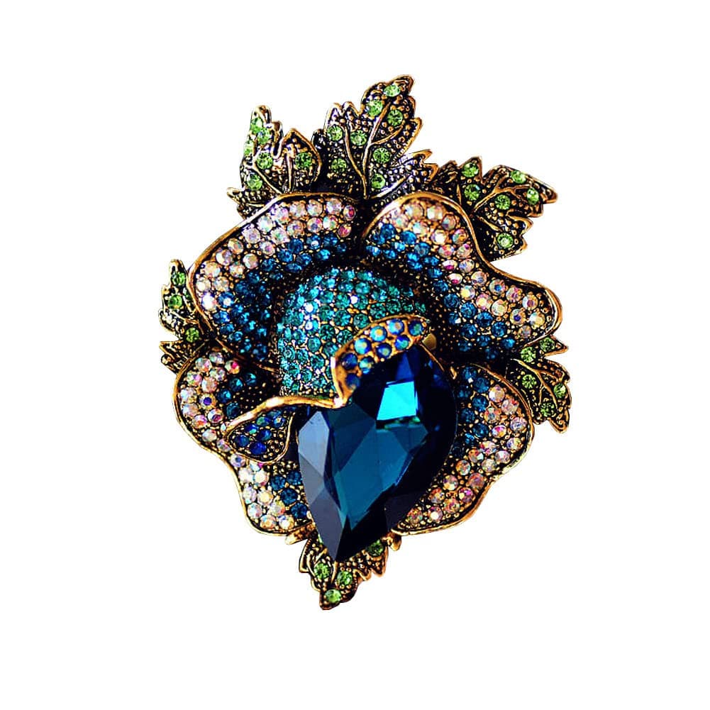 QUREZARose Crystal Flower Brooch Vintage Palace Style Rhinestone Lapel Pin Wedding Bride Large Brooches For Woman Jewelry Clothing Decoration Christmas Gift