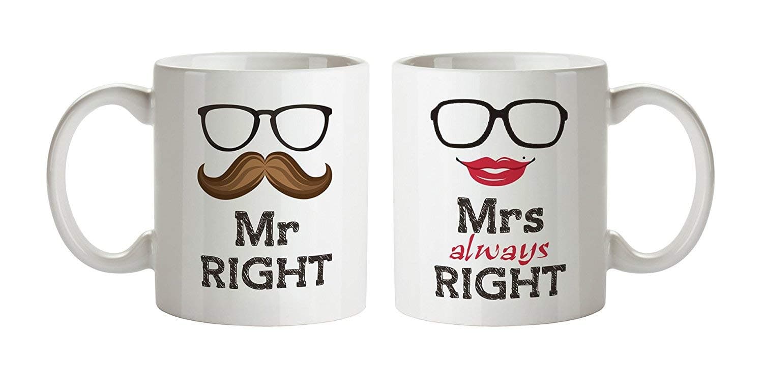 Youth Style Mr. and Mrs. Right Ceramic Couple Coffee Mug, 330ml(Multicolour) - Set of 2