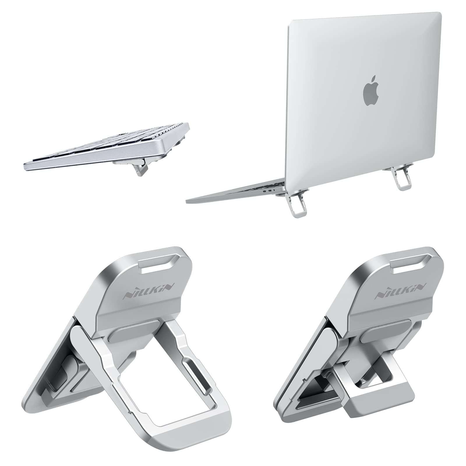 Portable Keyboard Riser, Computer Keyboard Stand for Desk with Adjustable Angles, Flip Keyboard Feet for Most Keyboards, Mini Laptop Stand for MacBook, Dell, HP, Silver
