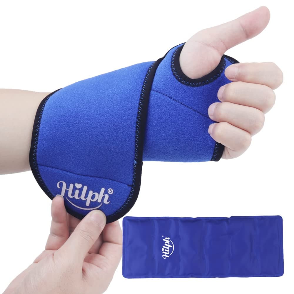 HilphWrist Ice Pack Wrap, FSA HSA Eligible, Reusable Wrist Brace with Gel Hot Cold Compression Pack for Injuries, Hand Ice Pack for Carpal Tunnel, Rheumatoid, Tendonitis, Swelling, Muscle Pain, Blue