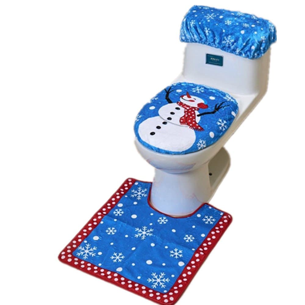 3Pcs/set Christmas Decorations Happy Santa Toilet Seat Cover and Rug Bathroom Set Christmas Toilet Seat Cushion Toilet Kit