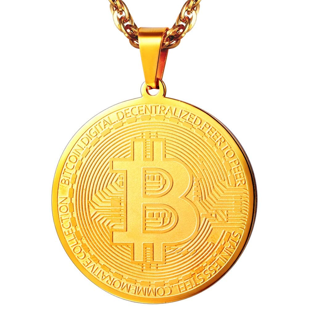 PROSTEEL Bitcoin Digital Pendant Chain Necklace Cryptocurrency Crypto World Money 18K Gold Plated Bitcoin simbol Necklace for Men Women Jewelry