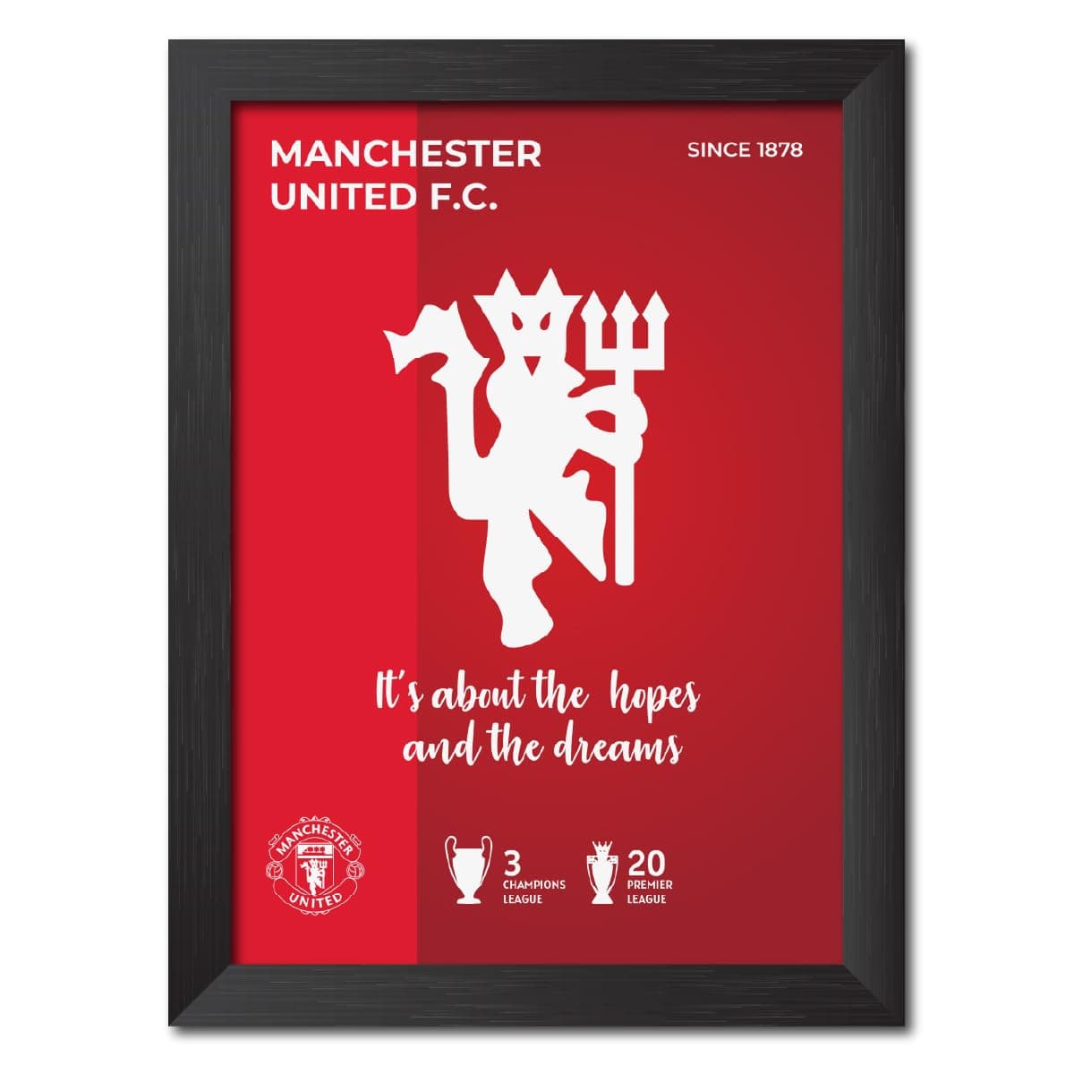 Manchester United Football Club White Logo Laminated Poster Marvel Framed Painting with Matt Finish Black Frame (9inches x 12inches)