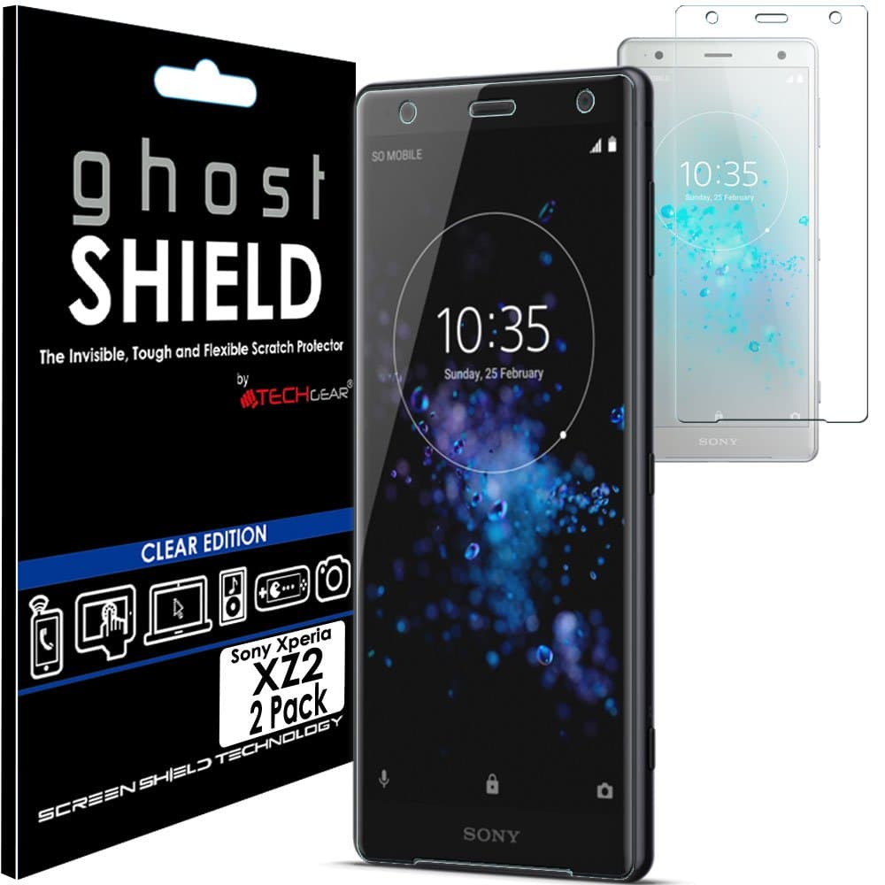 TECHGEAR [2 Pack] Screen Protectors to fit Sony Xperia XZ2 [ghostSHIELD Edition] Genuine Reinforced TPU Screen Protector Guard Covers with Full Screen Coverage inc Curved Screen