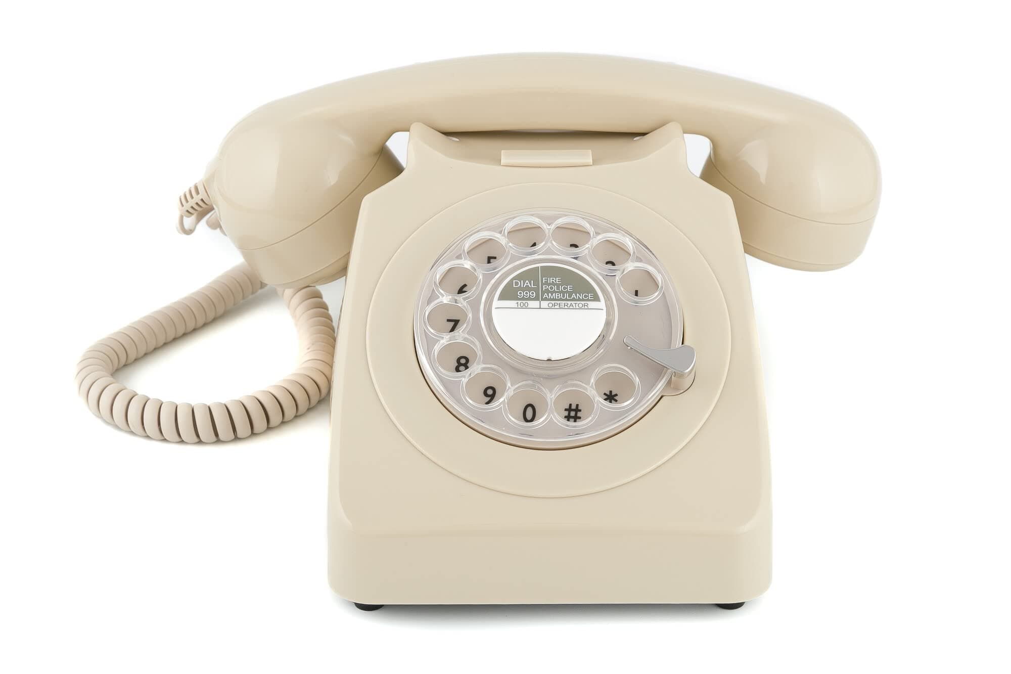 GPO 746 Rotary 1970s-Style Retro Landline Telephone, Classic Telephone with Ringer On/Off Switch, Curly Cord, Authentic Bell Ring for Home, Hotels- Ivory