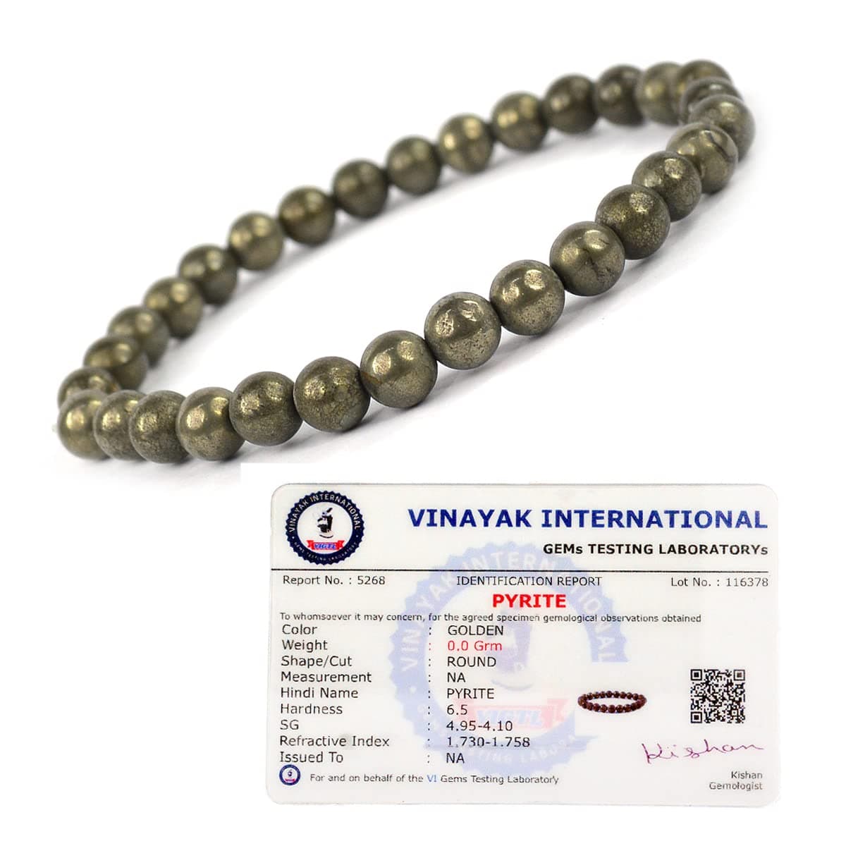 Certified Pyrite Bracelet Reiki Healing Crystal Stone 6mm Bracelet, Charged By Reiki Grandmaster & Vastu Expert For Unisex Adult, Standard, Natural Crystal Stones, Pyrite