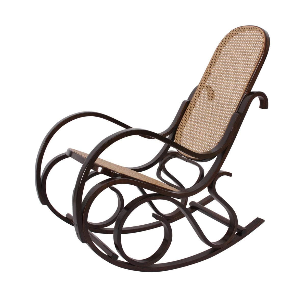 Mendler Rocking chair wooden swinging chair, with rattan seat