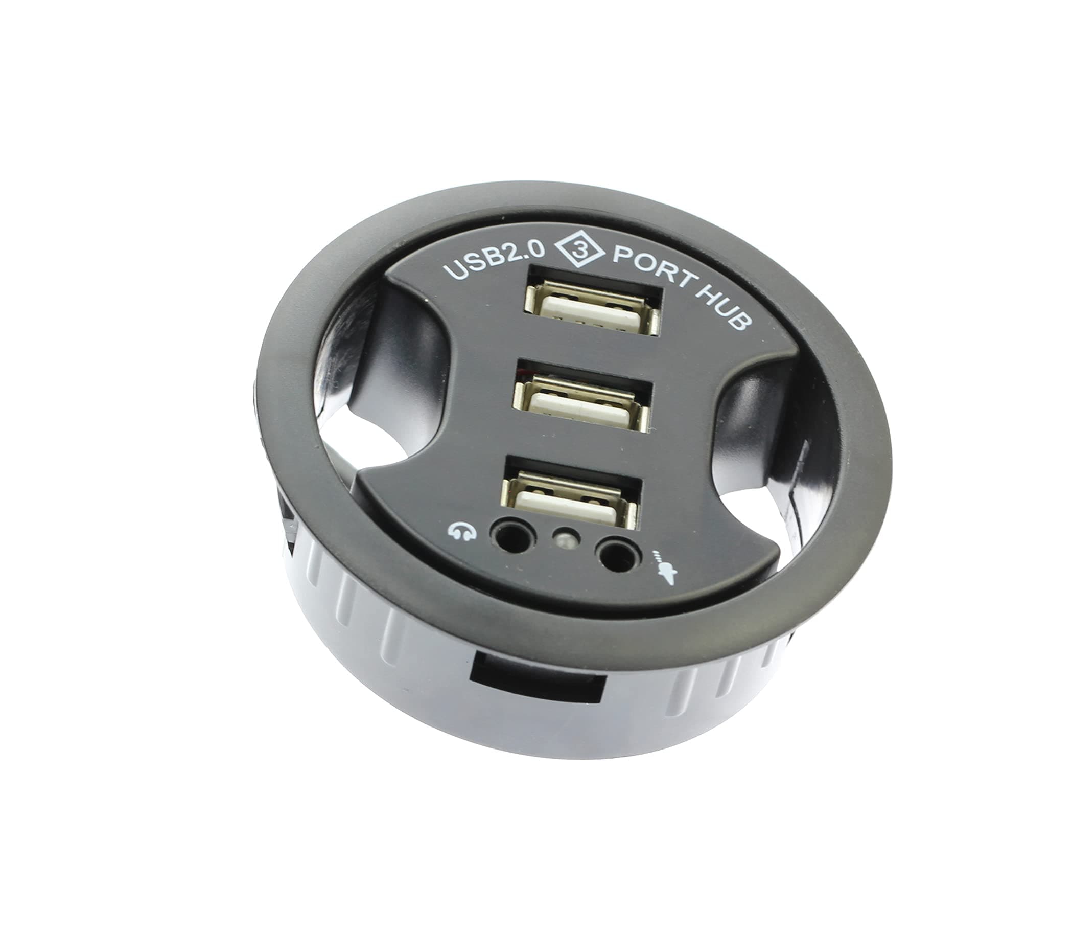 Desk Grommet 3 Port USB 2.0 Hub Fits for Desktop Grommet Hole 2.36" (60mm) with 3.5mm Audio Jack, Tidy up Your Home Office PC Desk