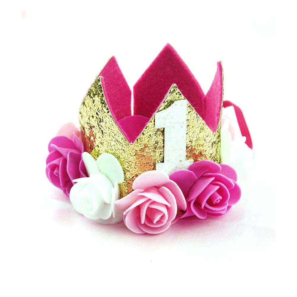ysister Baby Birthday Hat First Birthday Hat Sparkle Gold Flower Design Baby Rose Flower Golden Crown Birthday Headband Hair Accessories For Baby