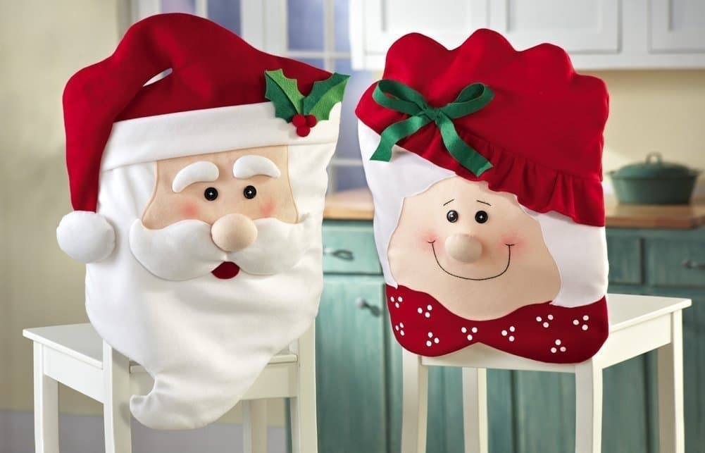 EUBEST Mr & Mrs Santa Claus Christmas Kitchen Chair Covers One Pair