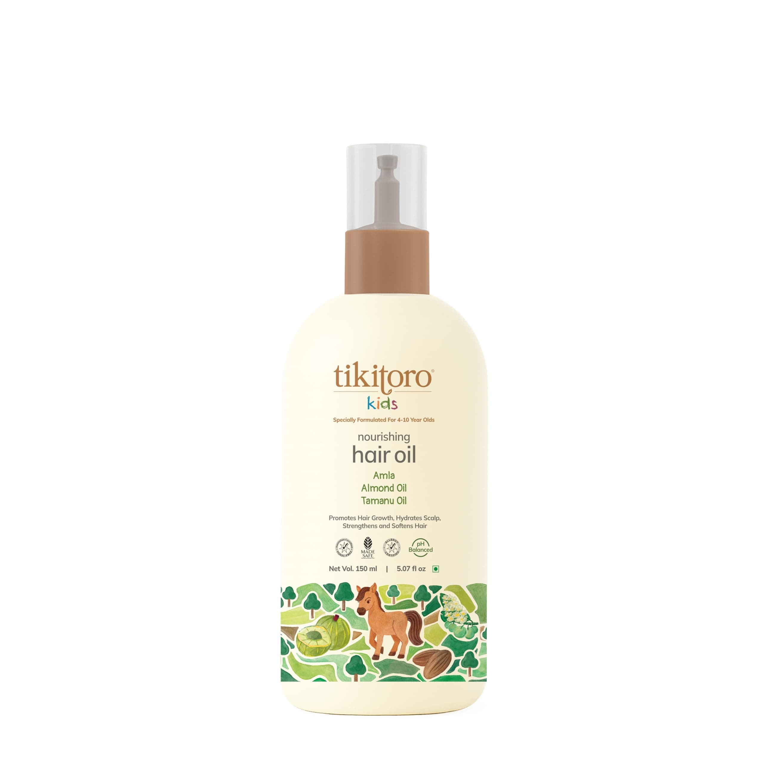 Kids Nourishing Hair Oil, 100% Vegan with Bringha, Amla, Olive, & Argan, Promotes & Conditions Hair Growth & Scalp, Non-sticky, Non-smelly & Non-greasy, No Paraben & Sulphate (150 ml)