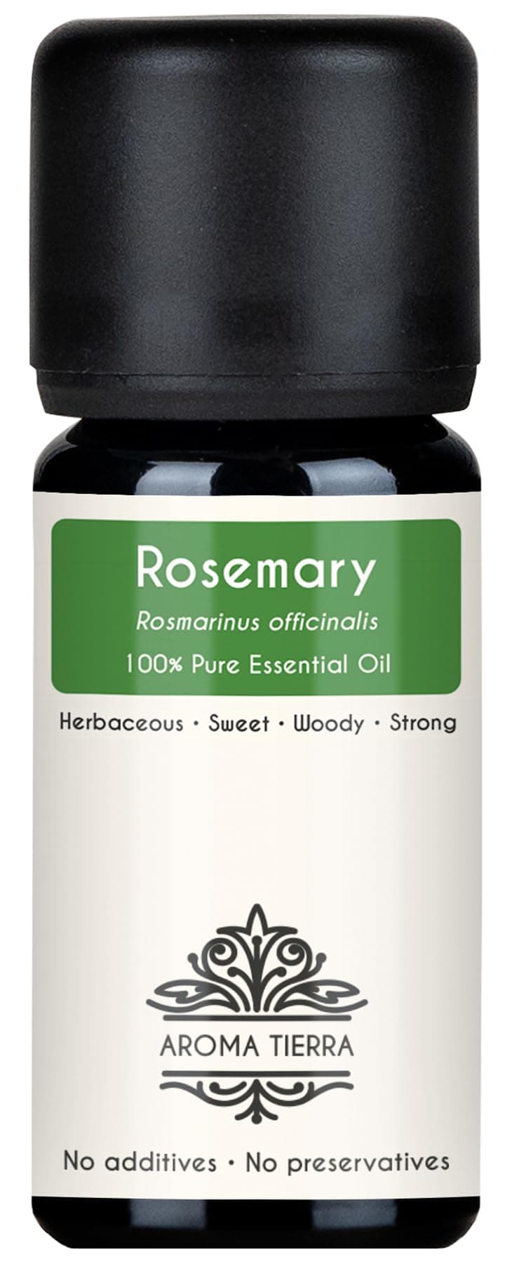 Aroma Tierra Rosemary Essential Oil 10ml - 100% Pure, Natural & Undiluted - Fresh & Energizing - For Hair & Scalp, Diffuser, Aromatherapy, Focus & Memory