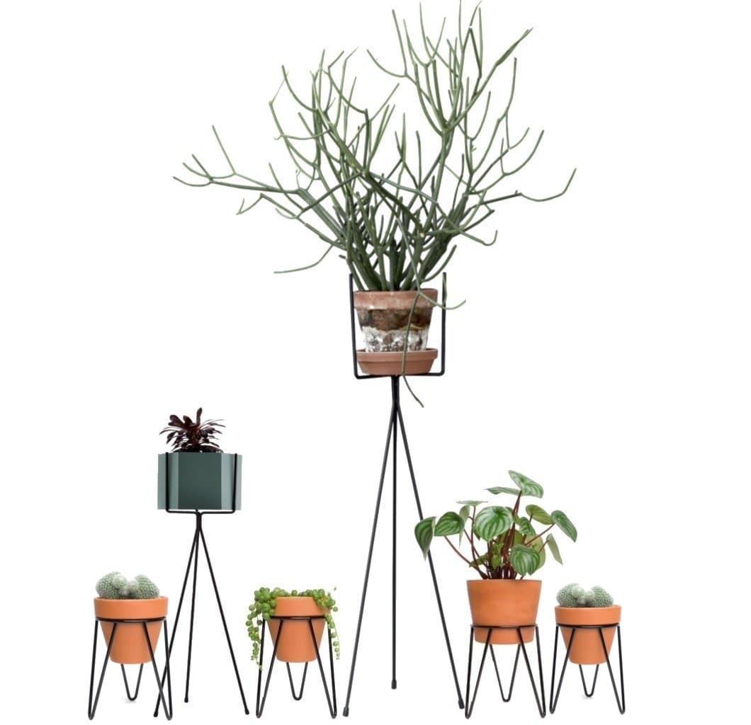 NAYAB Retro Tripod And Hairpin Flower Pot Handicraft Plant Stand Rack for Balcony, Room, Office, Garden, Indoor and Outdoor (Black Tripod + Round Set)