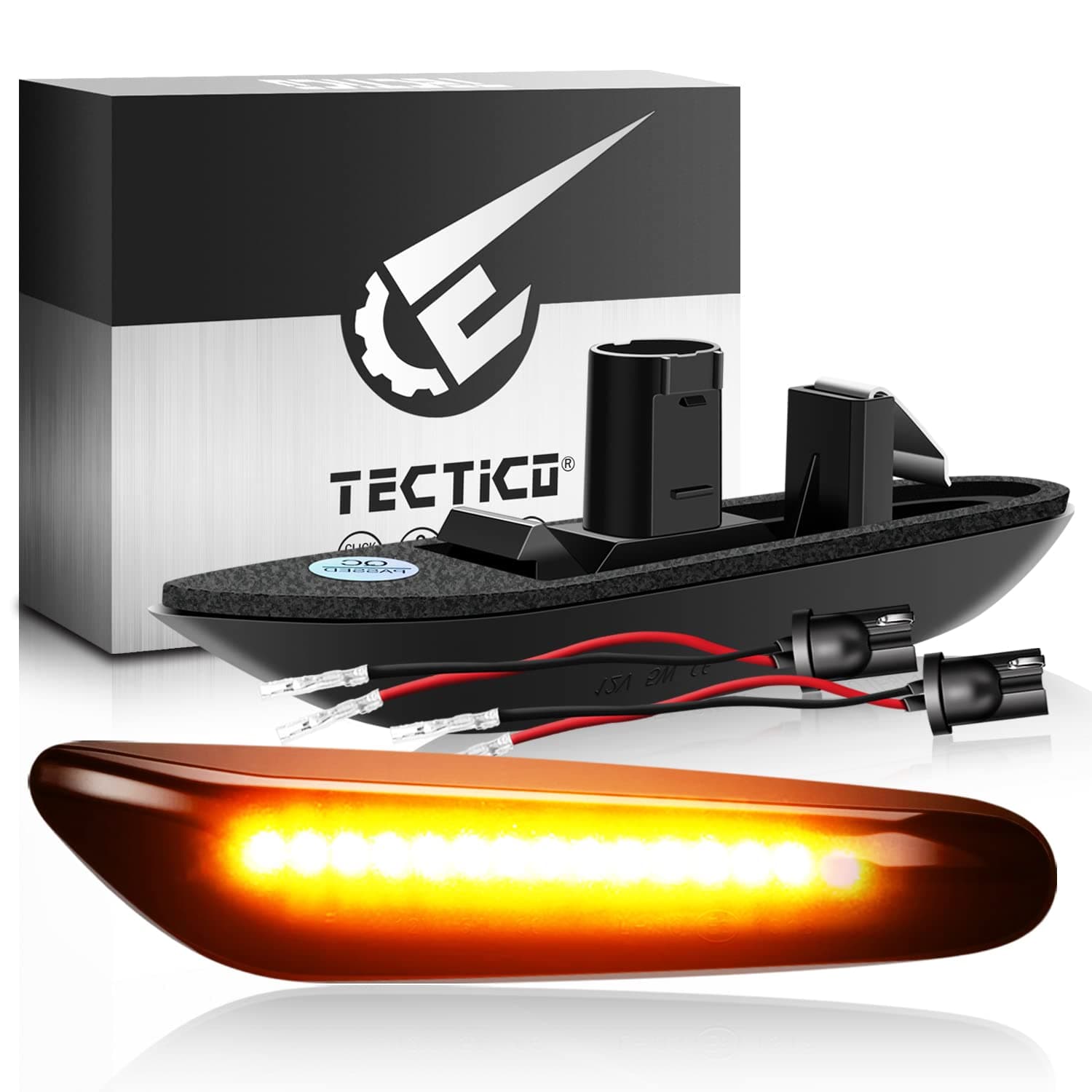 TECTICO LED Dynamic Side Indicator Amber Yellow Super Bright Canbus Sequential Repeater Lights Compatible with BMW E90 E91 E92 E93 E81 E82 E83 E84 E87 E88 E60 E61 E46 E36, 2 Lamps