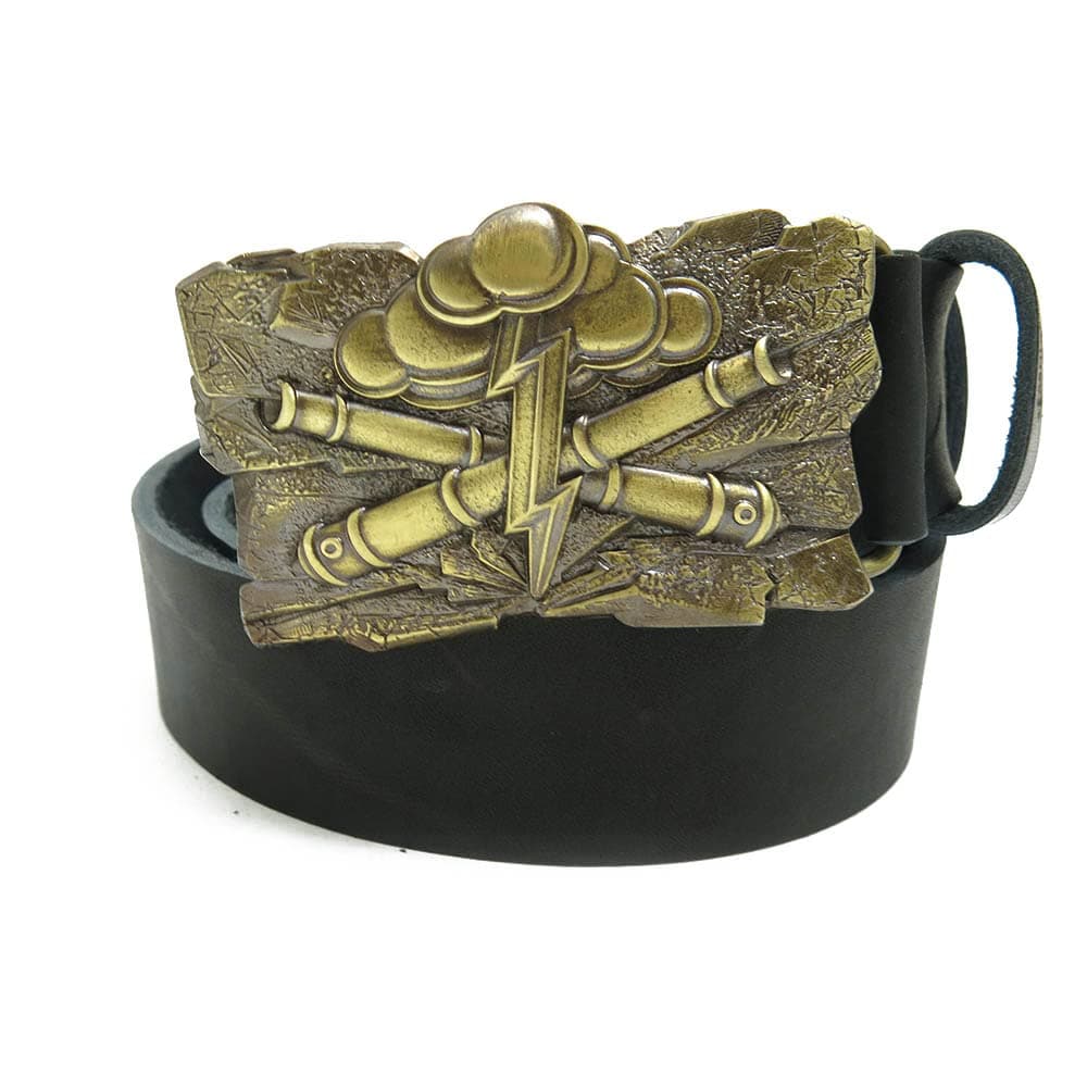 Casual leather belt with artillery belt buckle Gods of war, Handmade military heavy artillery solid brass belt buckle on leather belt