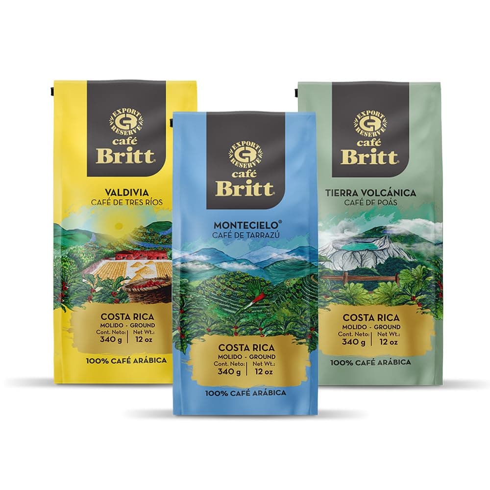 Café Britt® - Costa Rican Origins Coffee Bundle (12 oz.) (3-Pack) (From: Tarrazú, Tres Ríos & Poás) - Ground, Arabica, Kosher, Gluten Free, Gourmet & Medium Light & Dark Roast