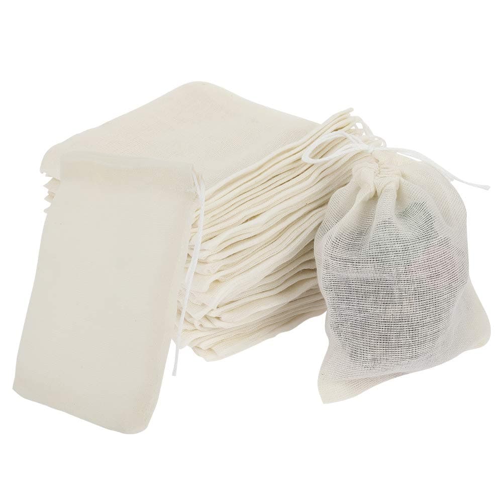 Yumi V 50-Piece Muslin Bags - 100% Cotton Drawstring Reusable Mesh Bags for Snacks, Spices, Tea, Coffee Filters, Crafts, Soap Nuts, Gifts