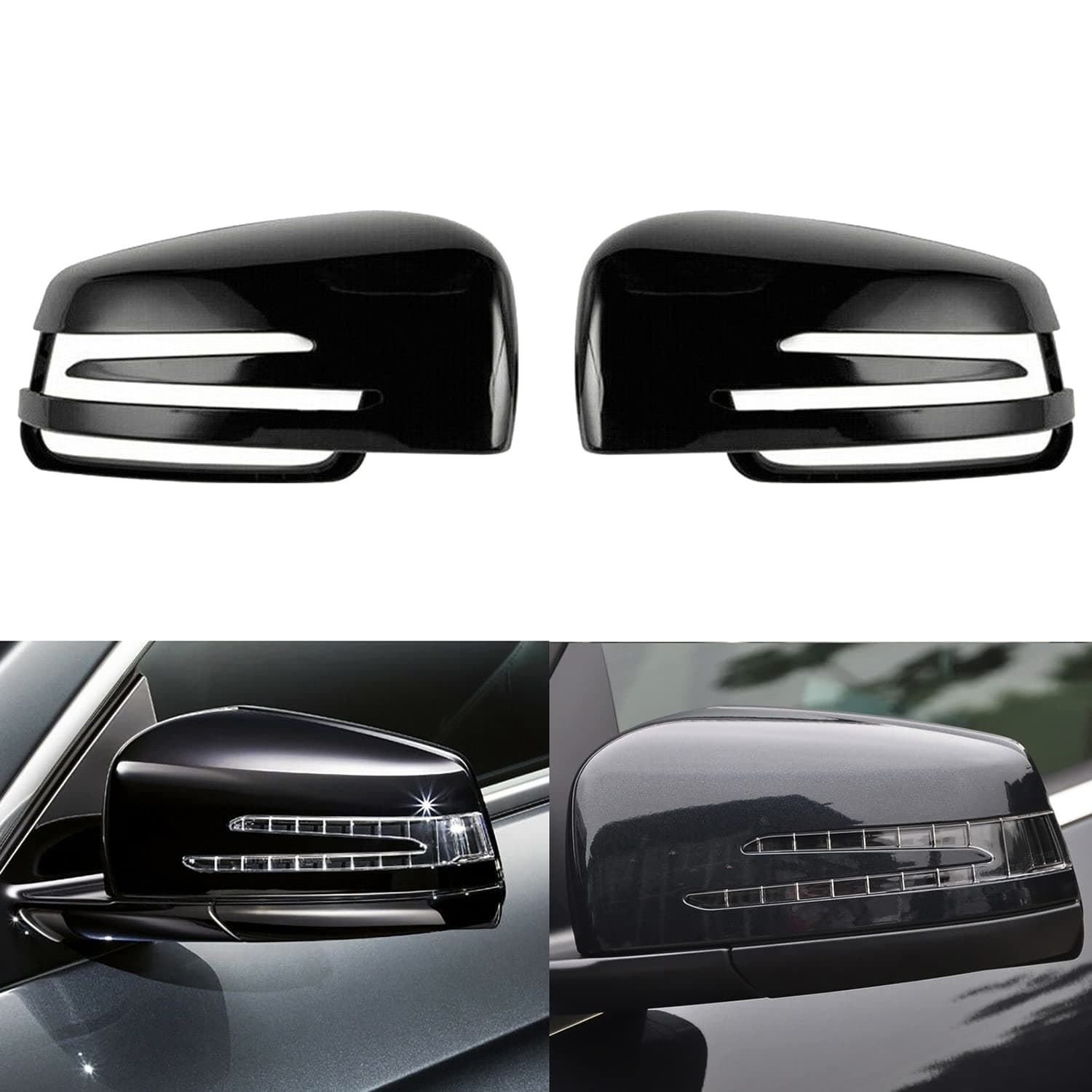 Gloss Black Side Rearview Wing Mirror Cover Cap Compatible with Mercedes W176 W204 C204 W212 W211 W246 C117