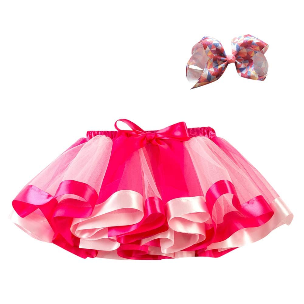 Lazzboy Girls Tutu Tulle Rainbow Ballet Skirt Princess for 3-10 Years Dress-up Costume Party with Bow Hair Clip Set