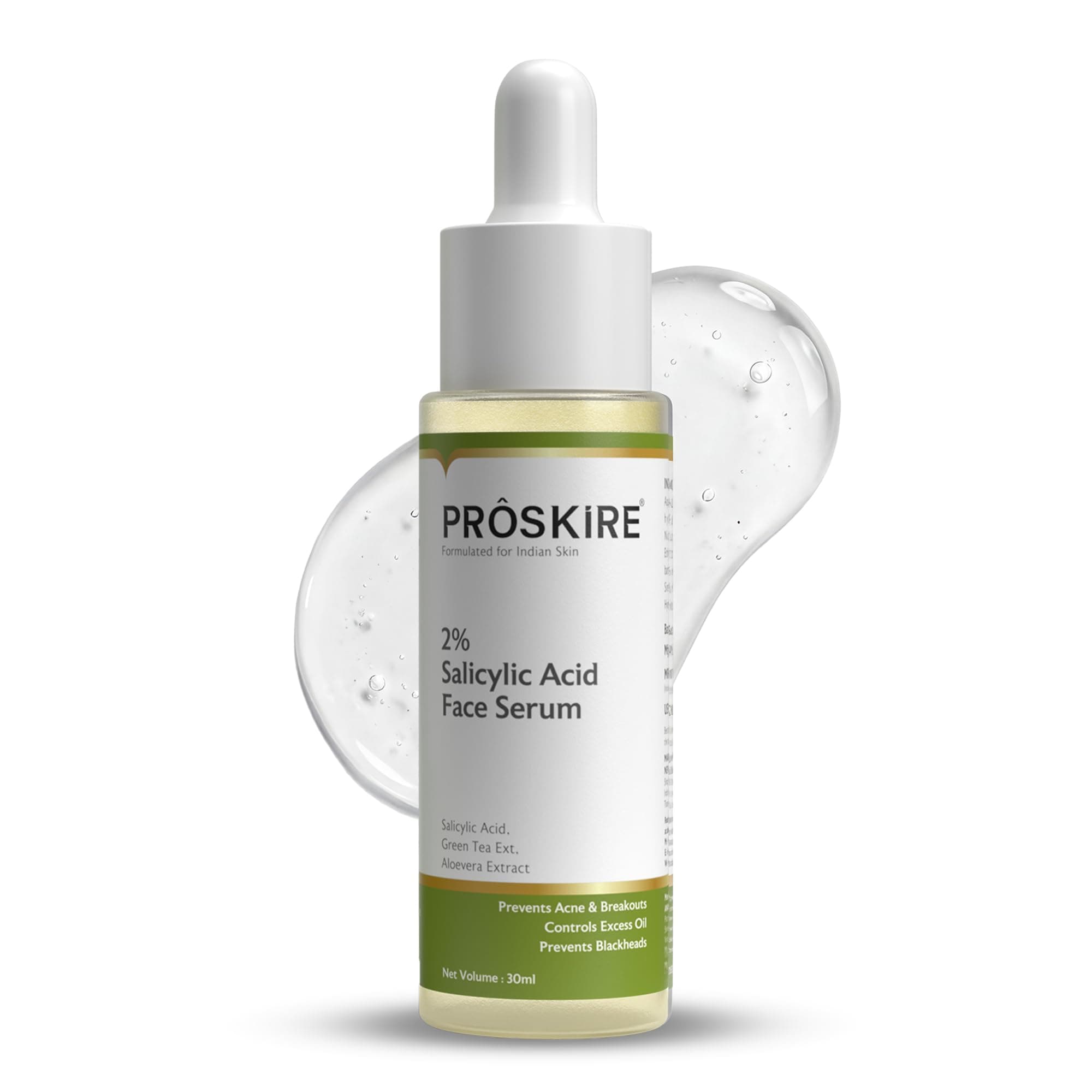 Proskire 2% Salicylic Acid FaceSerum For Acne, Blackheads & Whiteheads | Control Oil & Bumpy Texture | BHA Exfoliant - 30 ml
