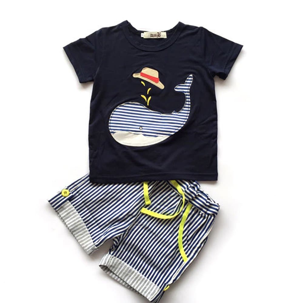 Evelin LEE Baby Boy Short Sleeve T-Shirts and Stripe Shorts 2pcs Set Clothes