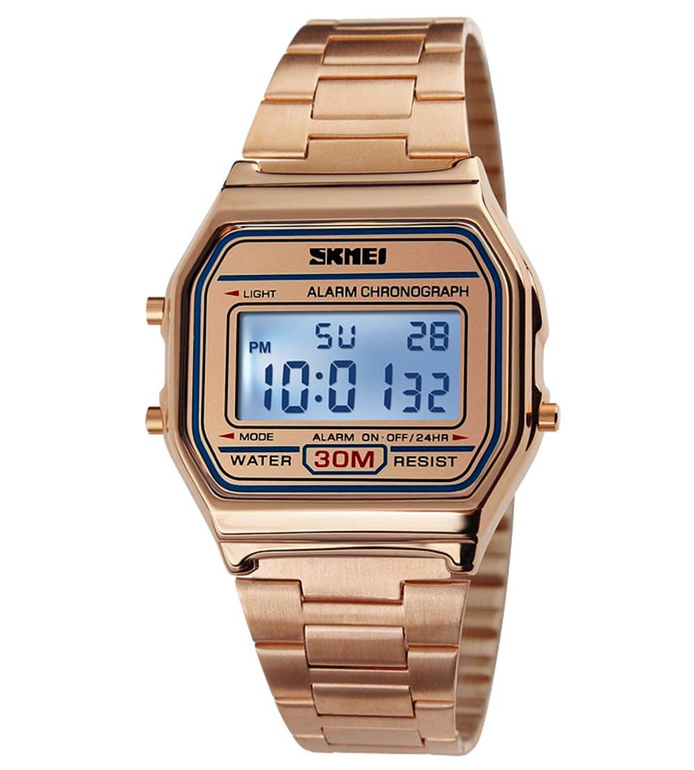 Classic Unisex Women's Men's Digital Multifunction Sports Watch Stainless Steel Band Square Waterproof Electronic Led Watch