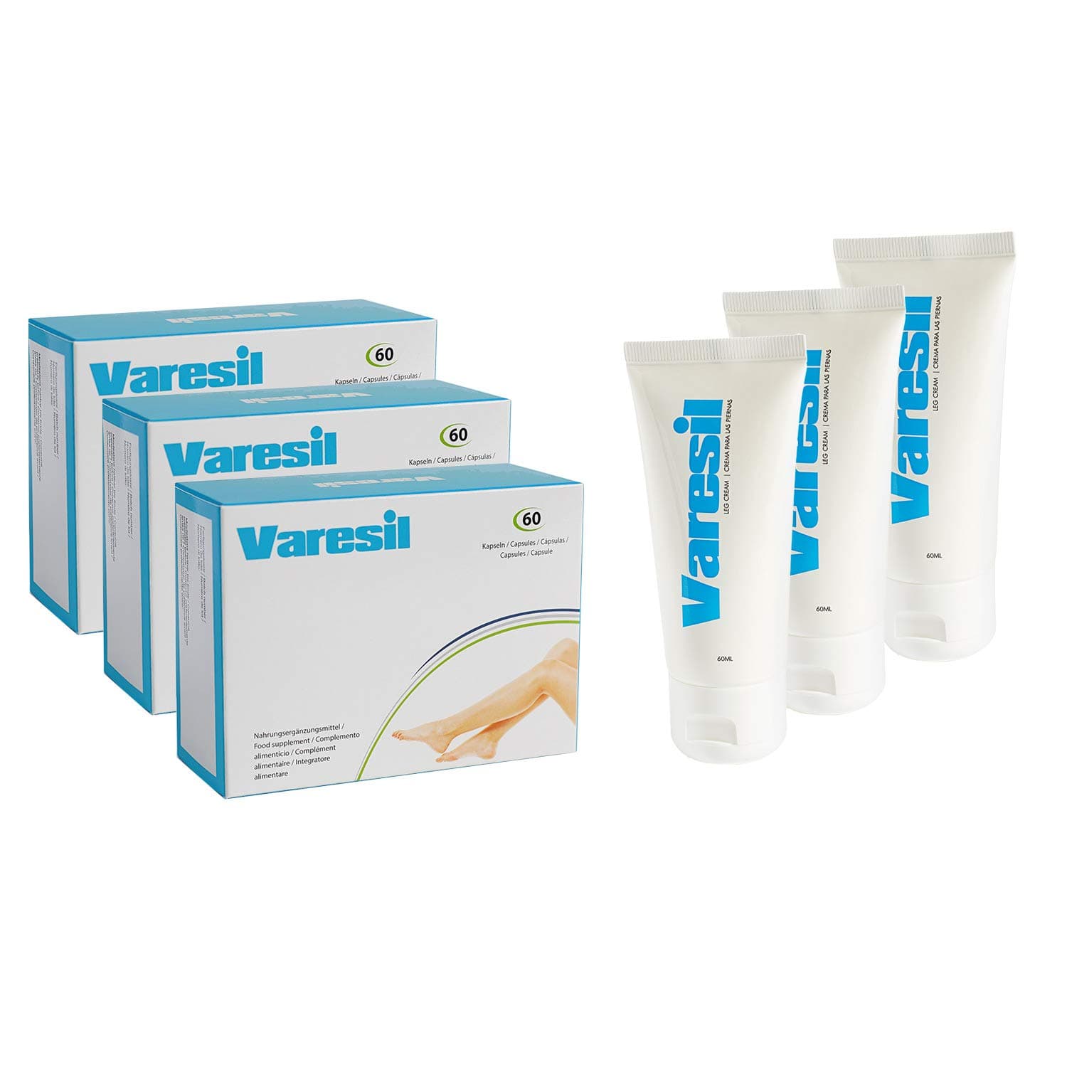 Varicose Veins - 3 Varesil Pills + 3 Varesil Cream: Pills and Cream to Prevent and Relieve varicose Veins