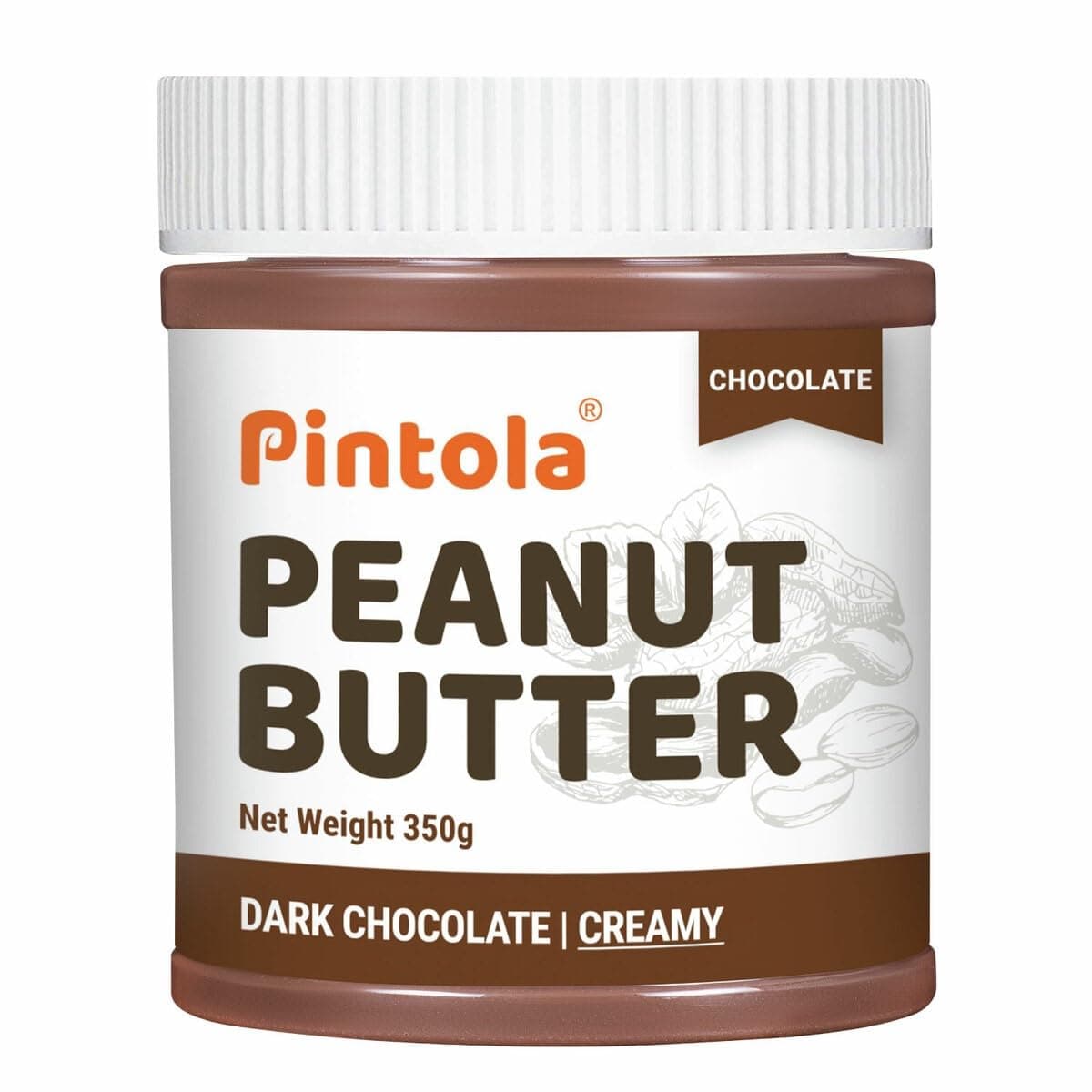 Pintola ピーナッツバターチョコレートフレーバークリーミー350g - タンパク質18.6g、食物繊維5.2g、プレミアムローストナッツとココアで作られ、グルテンフリー、コレステロールとトランス脂肪ゼロ、ビタミンEとビタミンB3、ダークチョコレート 350 g (1パック)
