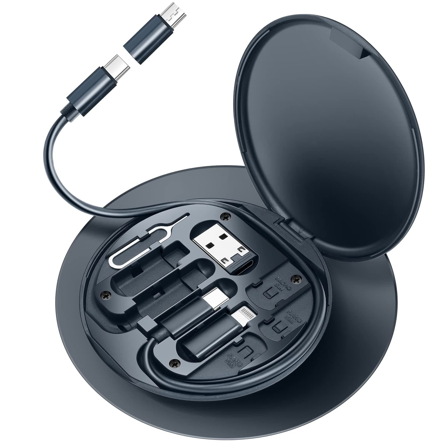 HESIMING USB C Adapter Kit,Multi Charging Cable Case Convertor USB C to Type C/iOS Device/Micro Adapter Travel Data Cable Set Contains Card Storage，Phone Holder, Tray Eject Pin (Blue)