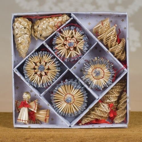 Christmas Straw Ornaments, Christmas Decor - Set of 44 Pieces, Glitter Stars