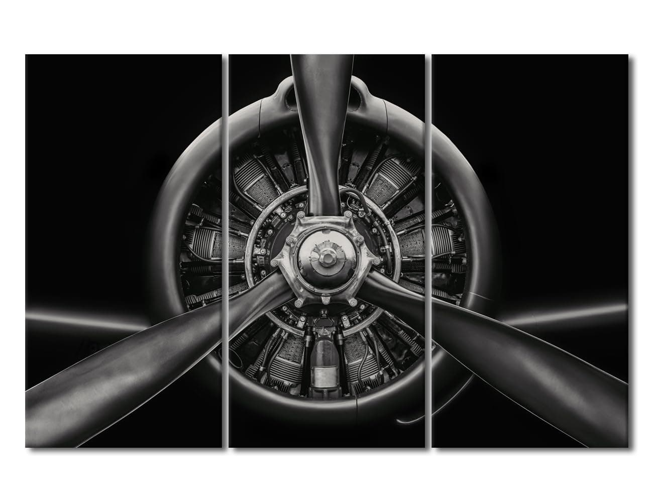 TUMOVO 3 Piece Bathroom Decor Wall Art an Aircraft Radial Engine Black and White Wall Art Aircraft Home Decor Radial Engine Wall Decoration for Living Room Framed Ready to Hang (14x28 inch x3)