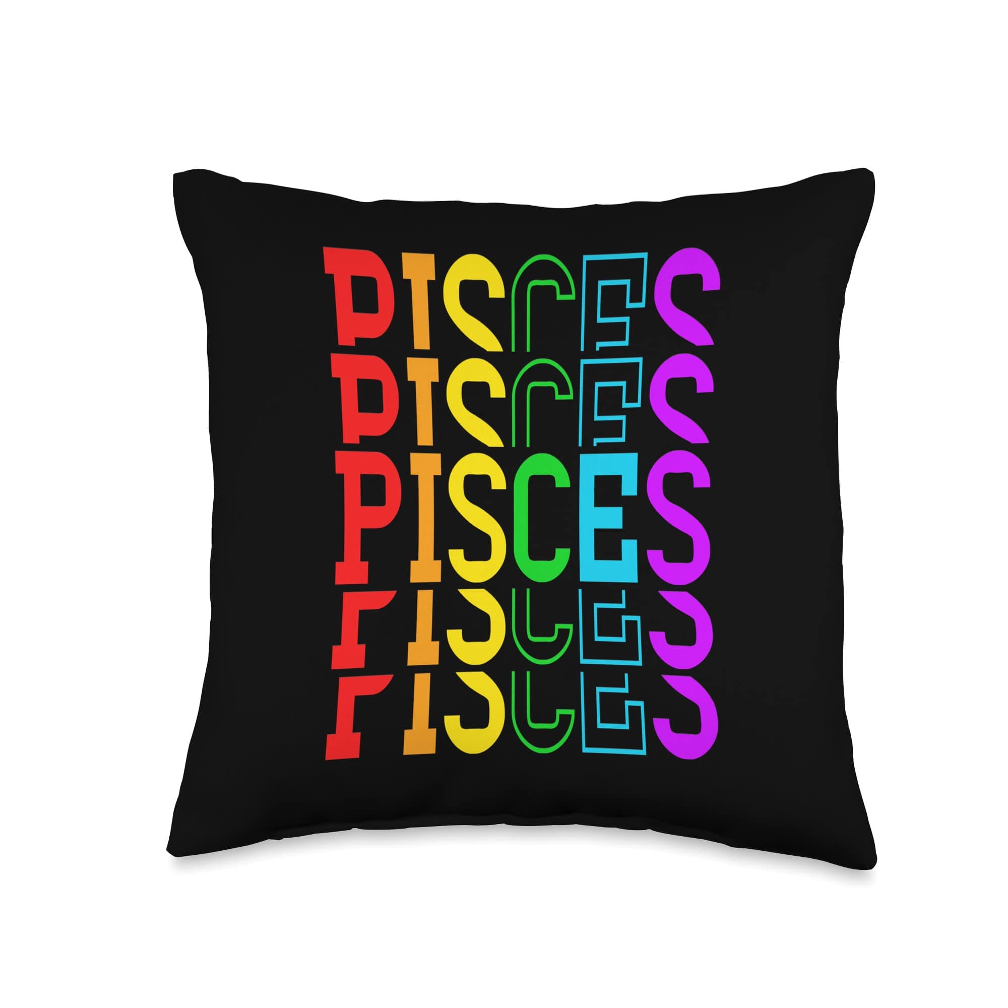Pisces  Zodiac  Rainbow T-Shirt Tee's  Signature  Tees March Girl Horoscope Pisces February  Zodiac  Rainbow Throw Pillow, 16x16, Multicolor