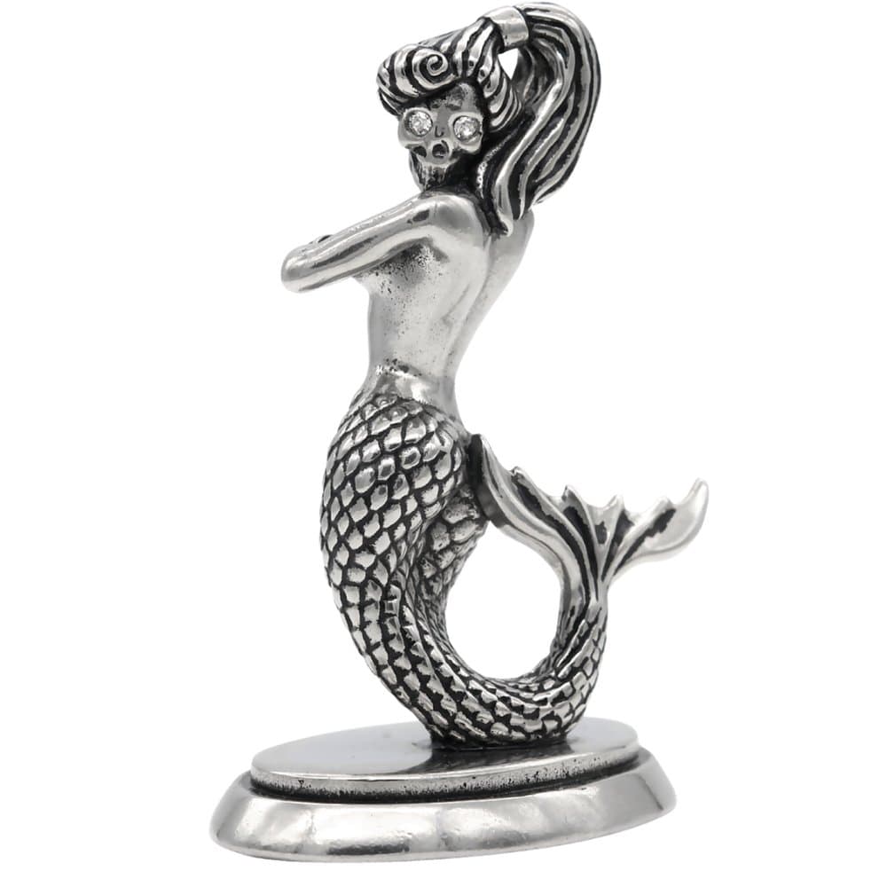 Controse Silver-Toned Stainless Steel Mermaid Skull Statue