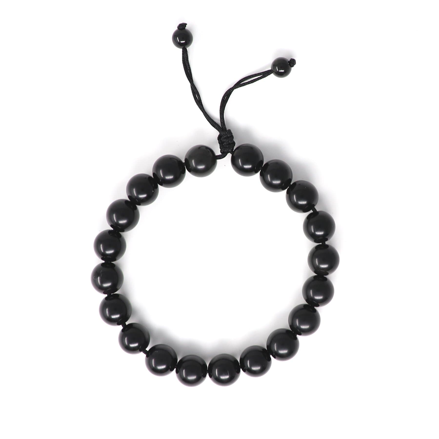 FELICIS JEWELRY Mens Bead Bracelet Adjustable Black Onyx Agate Obsidian Natural Stones Healing Crystal Bracelet Yoga Gemstone Mala Meditation Prayer Beads for Men Women Unisex, 10mm