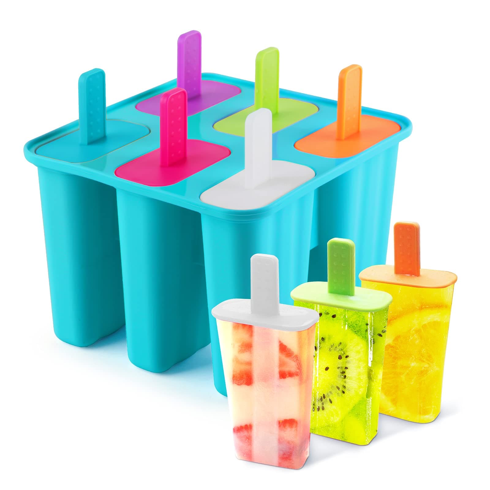 – Eleganted Ice Cream Mold Silicone Popsicle Mold 6 Pieces BPA Free Popsicle Mold Reusable Easy Release Ice Pop Maker (Blue)