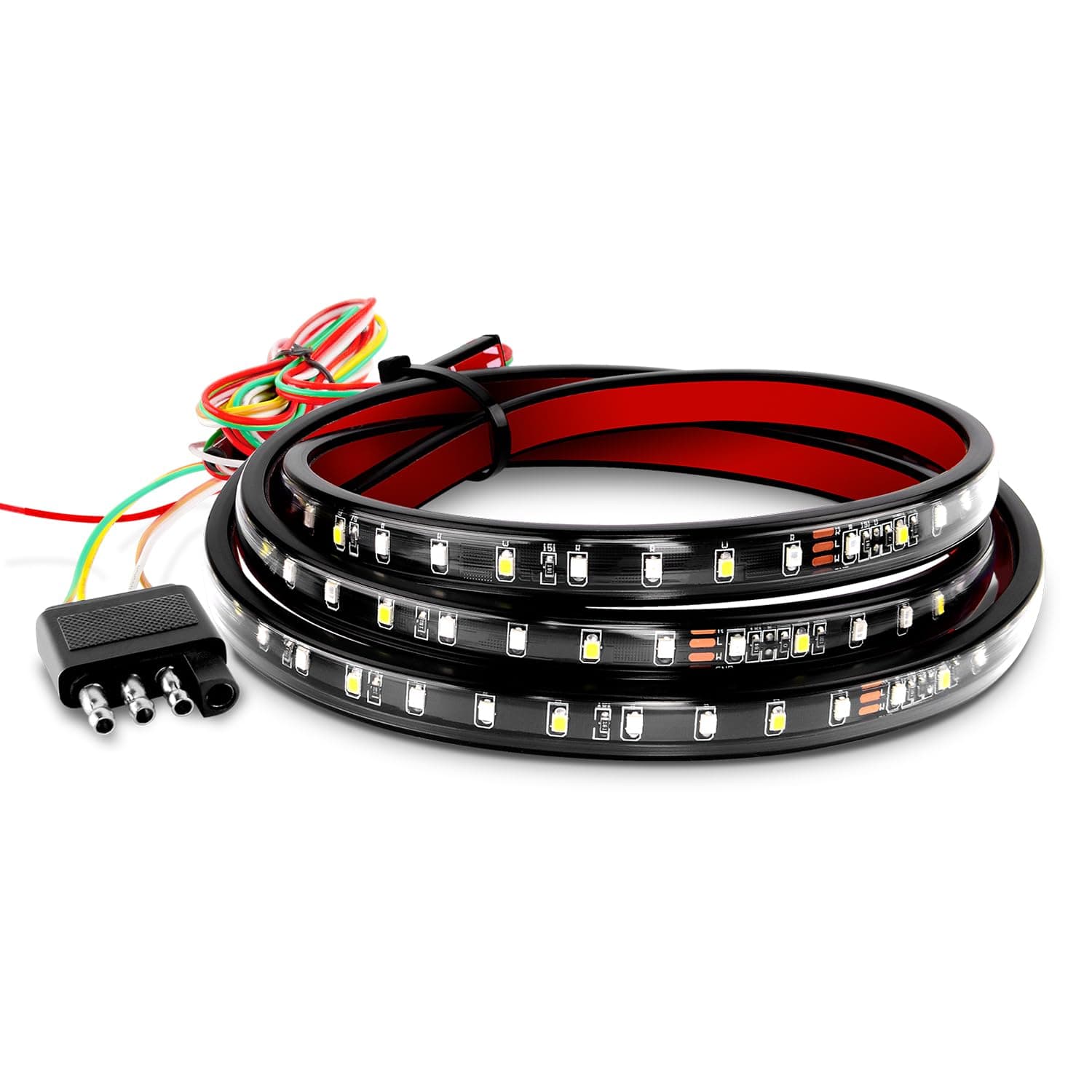 60" Truck Tailgate Light Bar 108 LED Single Row Light Strip with Red Running Brake Lights Turn Signal White Reverse Light, 2 Years Warranty