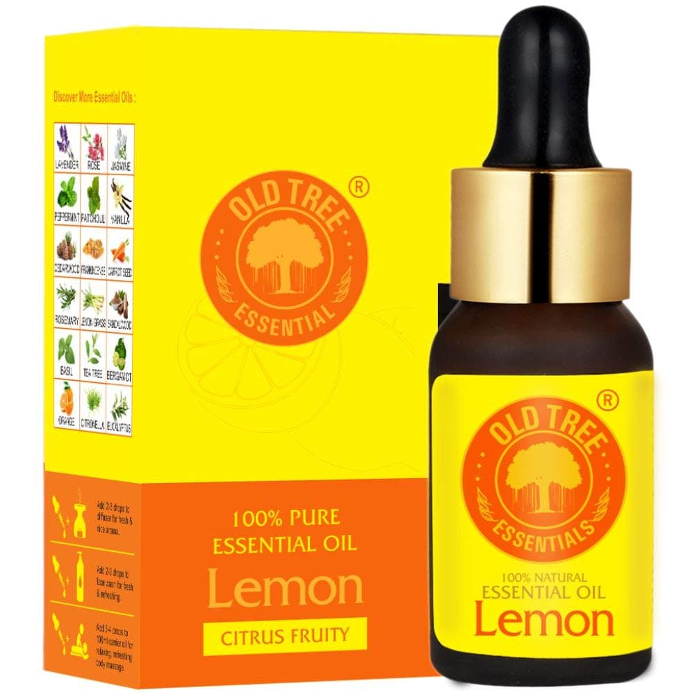 Old Tree Pure Lemon Essential Oil for Skin, Hair Care, Diffuser, Fragrance, Candle Making (30ml) - Pure & Natural Stress Relief Oil with Dropper for Aromatherapy