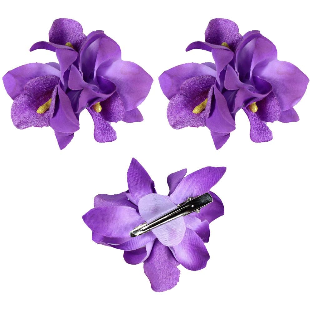 Homeoculture Orchid Flower Hair Clips, Bright Blue and Pink