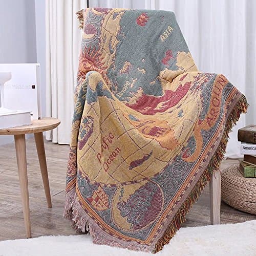 YUTIANHOME Soft Warm Jacquard Tassels Cotton Throw Blankets, Suitable for Chair,Sofa or Bed, World Map Design 51 x 71 inches